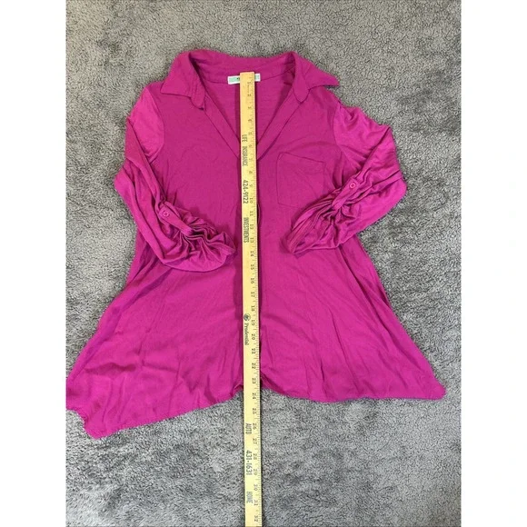 Pleione Women's Pink V Neck Long Sleeve Collared Stretch Blouse Top Size Medium - Picture 3 of 8